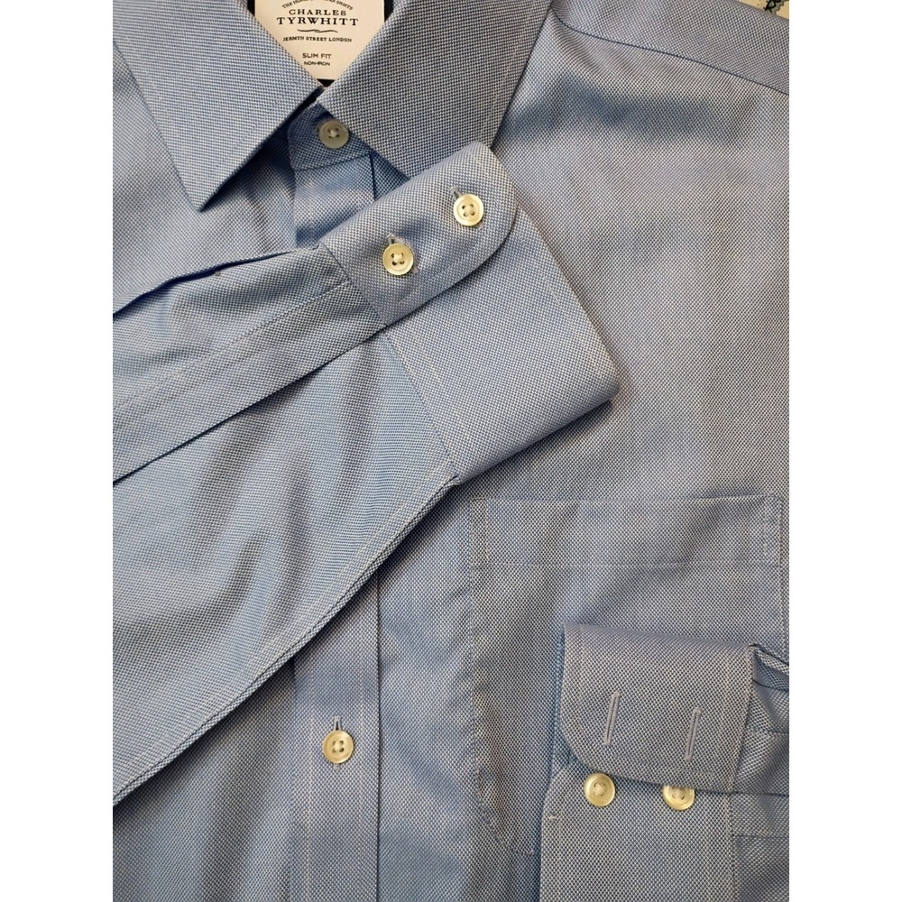 Charles Tyrwhitt Blue‎ Woven Dress Shirt Mens 17.5/35 Slim Fit